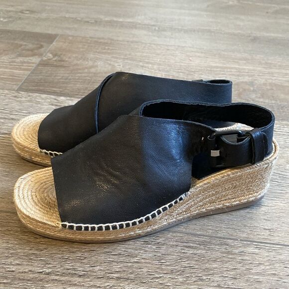Rag & Bone Calla Black Leather Espadrille Wedge Sandal Size 38.5 - Picture 5 of 10